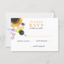 Watercolor Navy Blue Sunflower Rustic Wedding RSVP Card