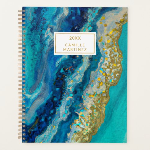 Watercolor Navy Blue Teal Agate Geode Planner