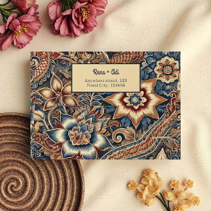 Watercolor Navy Blue Terracotta Batik Floral  Envelope