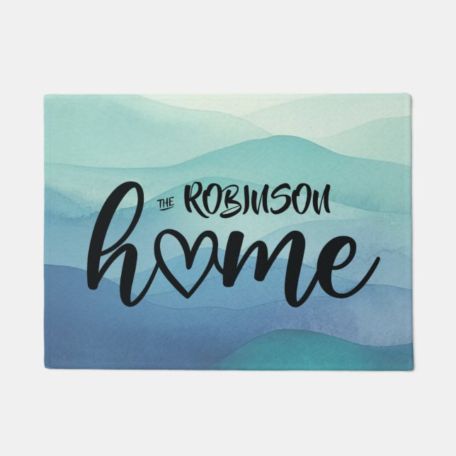Watercolor Navy Blue Turquois Layered Home Custom  Doormat (Front)