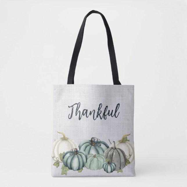 Watercolor Navy Blue, White, and Gray Pumpkin,  Tote Bag (Front)