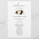 Watercolor Navy Blue Yellow Floral Wedding Program<br><div class="desc">An easy-to-customize Floral Wedding program paper sheet design featuring a watercolor blue purple yellow bouquet and a big "welcome" in an elegant script, a beautiful wedding program for you to personalize. For further customization, please click the "customize further" link and use our design tool to modify this template. See the...</div>