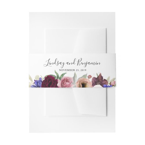 Watercolor Navy Blush and Burgundy Wedding Invitation Belly Band