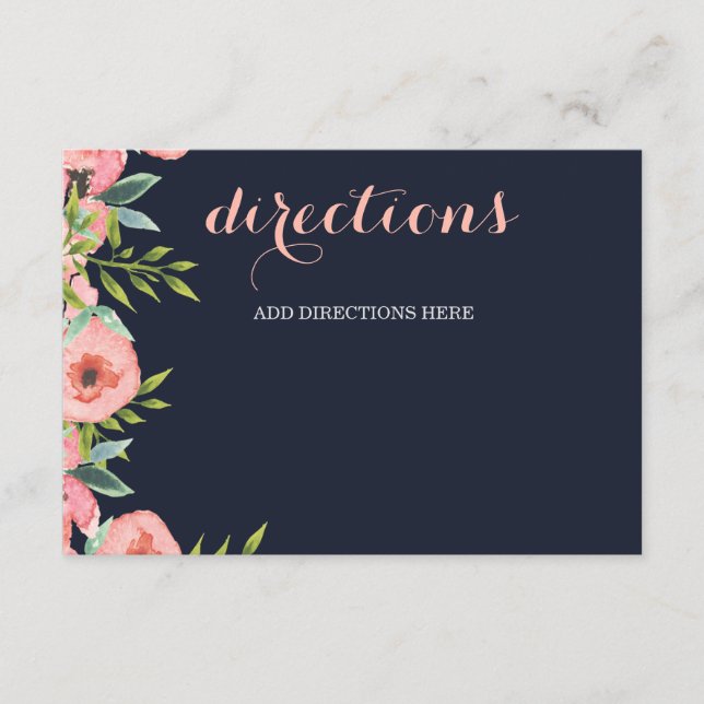 Watercolor Navy Blush Floral Elegant Wedding Enclosure Card (Front)
