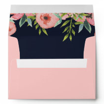 Watercolor Navy Blush Floral Elegant Wedding Envelope