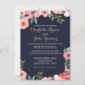Watercolor Navy Blush Floral Elegant Wedding Invitation (Front)