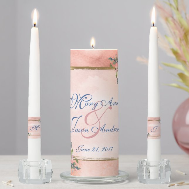 Watercolor Navy & Blush Unity Candle Set (In Situ)