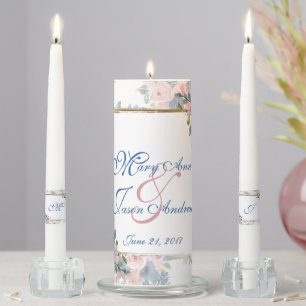 Watercolor Navy & Blush Unity Candle Set
