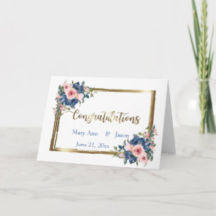 Watercolor Navy & Blush Wedding Card