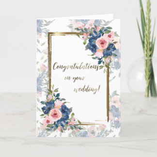 Watercolor Navy & Blush Wedding Card