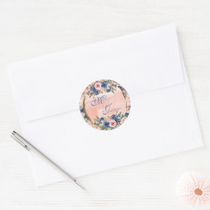 Watercolor Navy & Blush Wedding Classic Round Sticker