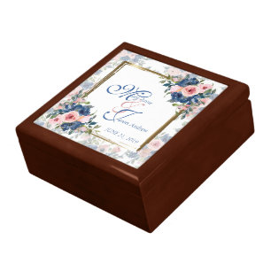 Watercolor Navy & Blush Wedding Gift Box