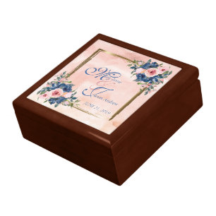 Watercolor Navy & Blush Wedding Gift Box