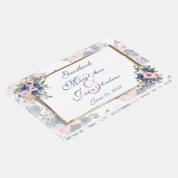 Watercolor Navy & Blush Wedding Guest Book by Digitalbcon at Zazzle