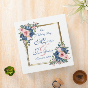 Watercolor Navy & Blush Wedding Photo 3 Ring Binder