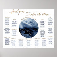 Watercolor Navy Celestial Table Seating Chart Sign