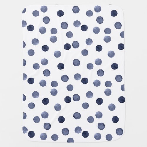 Watercolor navy circles polka dot hand drawn on wh baby blanket