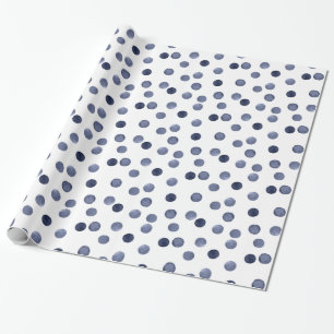 Watercolor navy circles polka dot hand drawn on wh wrapping paper