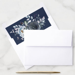 Watercolor Navy Dusty Blue Floral Wedding Envelope Liner