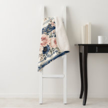 Watercolor Navy Floral Stripe Pattern Design
