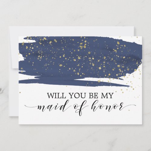 Watercolor Navy Gold Will You Be My Maid Of Honor Invitation