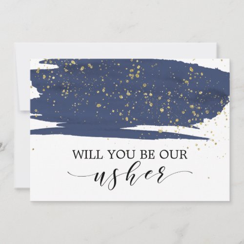 Watercolor Navy  Gold Will You Be Our Usher Invitation