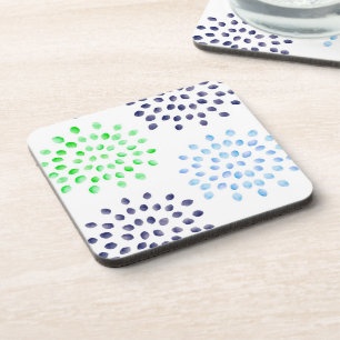 Watercolor Navy Green Light Blue Floral Preppy Beverage Coaster