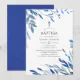 Watercolor Navy Indigo Leaves Baptism Invitation | Zazzle