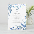 Watercolor Navy Indigo Leaves Baptism Invitation | Zazzle