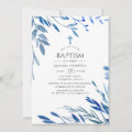 Watercolor Navy Indigo Leaves Baptism Invitation | Zazzle