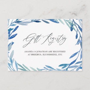 Watercolor Navy Leaf Bridal Shower Gift Registry Enclosure Card