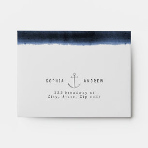 Watercolor navy stripes and anchor RSVP Envelope