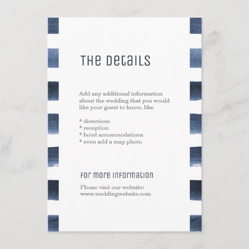 Watercolor navy stripes nautical wedding detail enclosure card