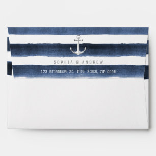 Watercolor navy stripes with anchor return address envelope