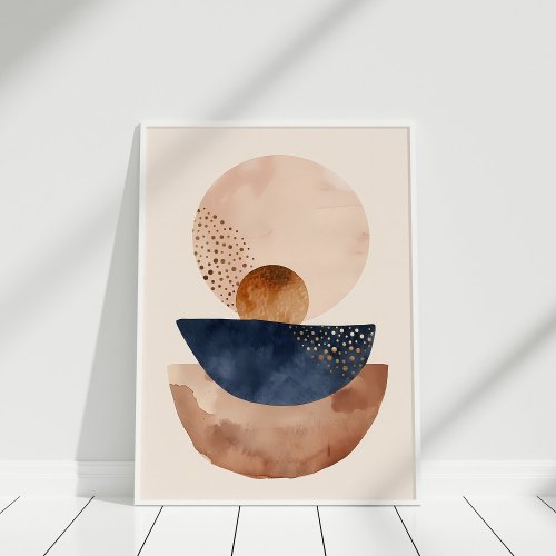 Watercolor Navy Terracotta Blush Abstract Shapes Poster