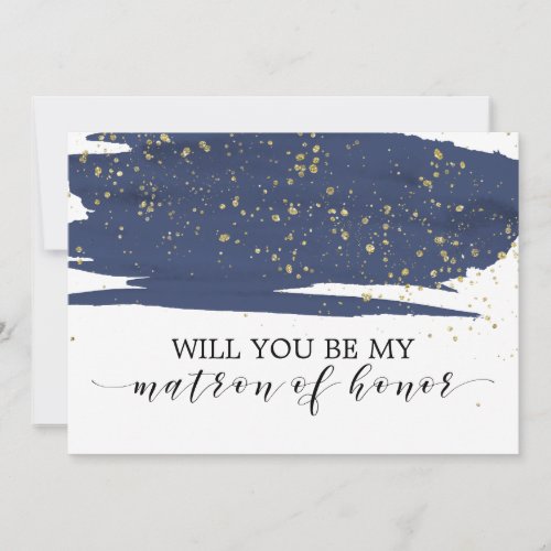 Watercolor Navy Will You Be My Matron Of Honor Invitation