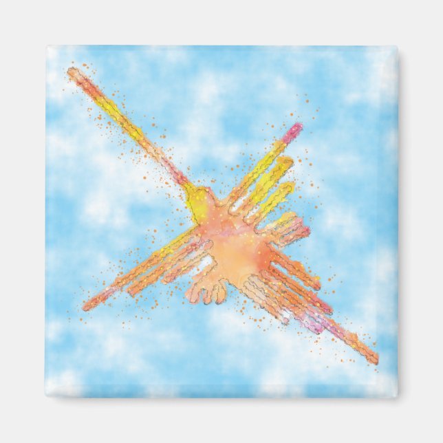 Watercolor Nazca Hummingbird Blue Sky Magnet (Front)