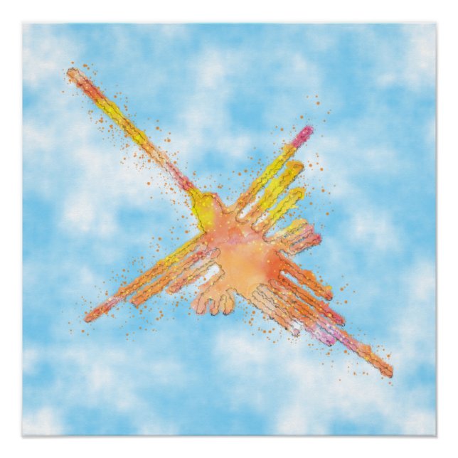 Watercolor Nazca Hummingbird Blue Sky Poster (Front)