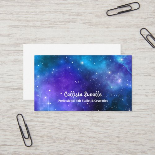 Watercolor Nebula Blue and Purple Galaxy Template Business Card
