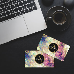 Watercolor nebula galaxy gold mandala modern business card