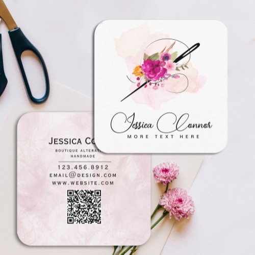  Watercolor Needle Floral business card