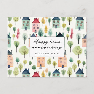 Watercolor Neighborhood Home Anniversary Postcard