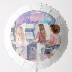 Watercolor Neon Arcade Kids’ Birthday Bash Balloon