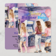 Watercolor Neon Arcade Teen Girl Birthday Bash