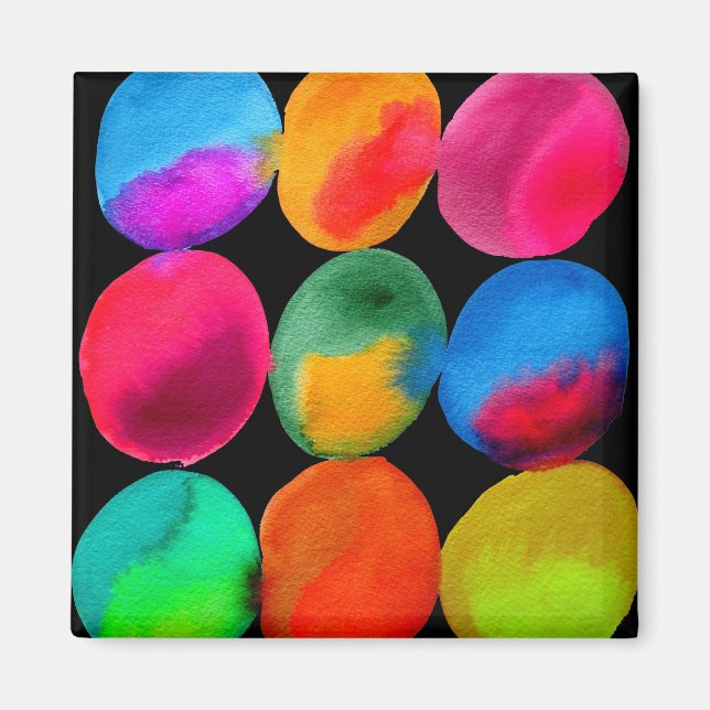 Watercolor neon circle pattern abstract art colour magnet (Front)