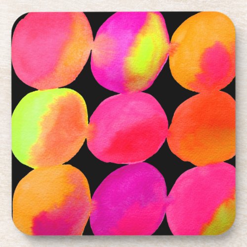 Watercolor neon pattern abstract art bright color beverage coaster