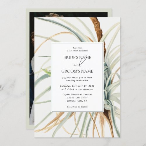 Watercolor Neutral Boho Botanical Photo Wedding Invitation