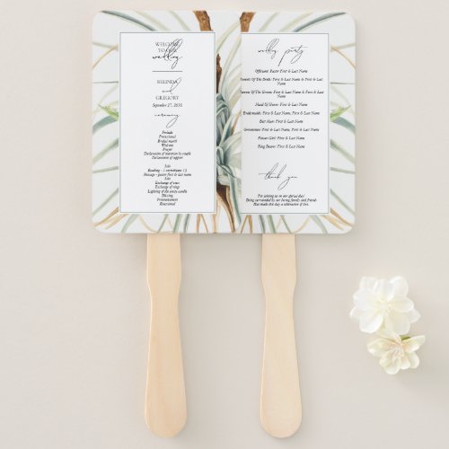 Watercolor Neutral Boho Botanical Wedding Program Hand Fan