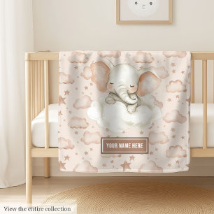 Watercolor neutral colors cute sleeping elephant baby blanket