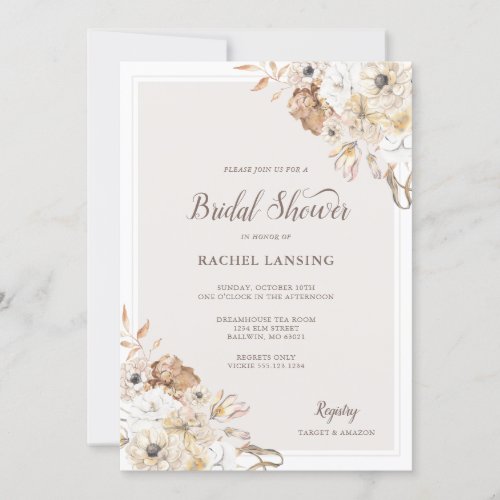 Watercolor Neutral Floral Bridal Shower Invitation